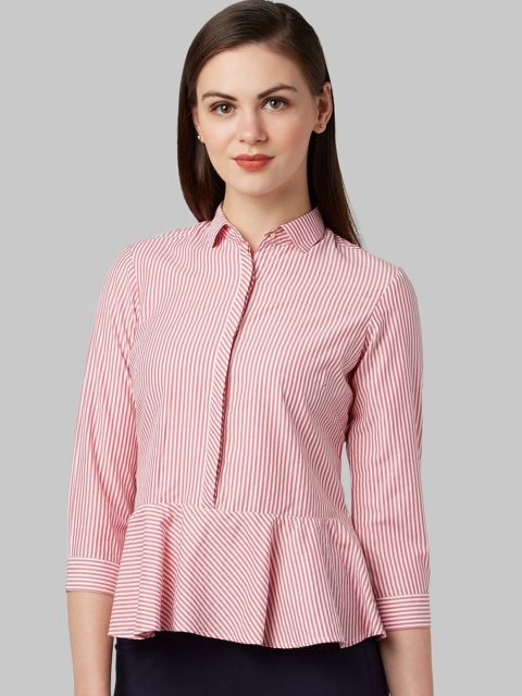 

Park Avenue Woman Red Opaque Striped Casual Shirt