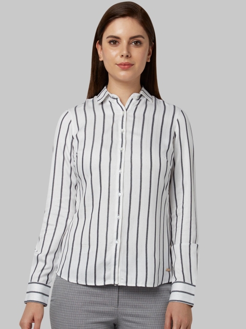 

Park Avenue Woman White Opaque Striped Casual Shirt