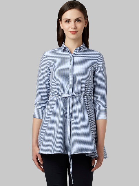 

Park Avenue Woman Blue Opaque Striped Casual Shirt