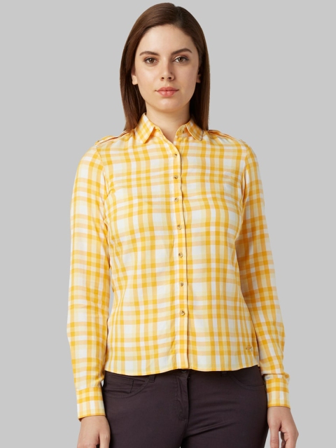 

Park Avenue Woman Yellow Tartan Checks Opaque Checked Formal Shirt