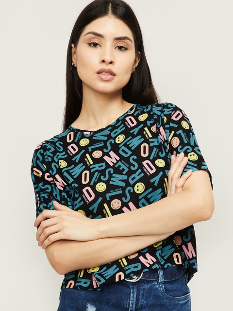 

SmileyWorld Women Black Printed Cotton T-shirt