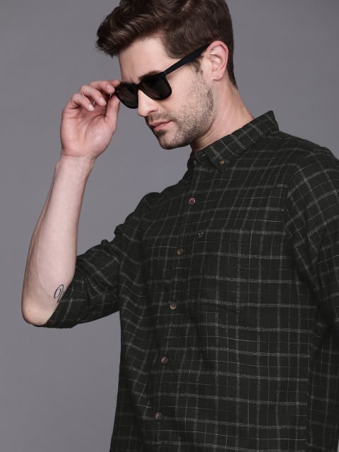

WROGN Men Black & White Slim Fit Checked Casual Shirt