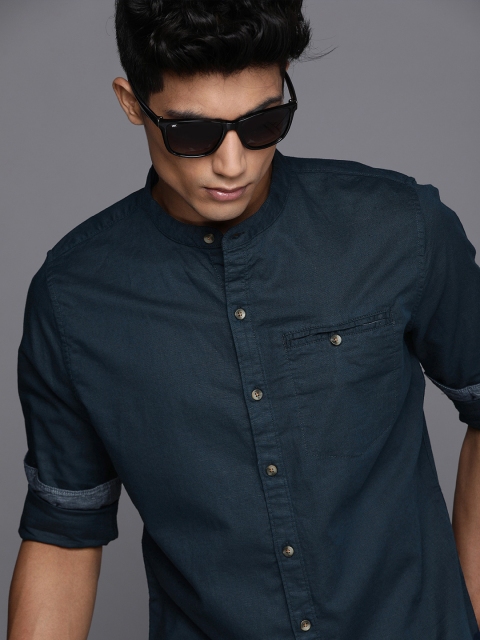 

WROGN Men Navy Blue Slim Fit Opaque Casual Shirt