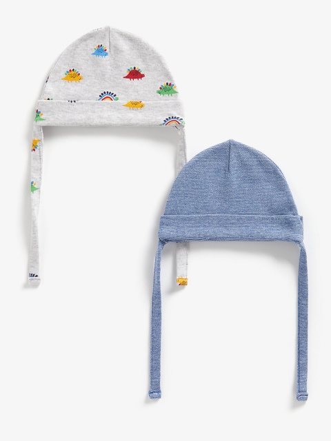 

mothercare Infant Boys Pack of 2 Printed Cotton Beanies, Grey