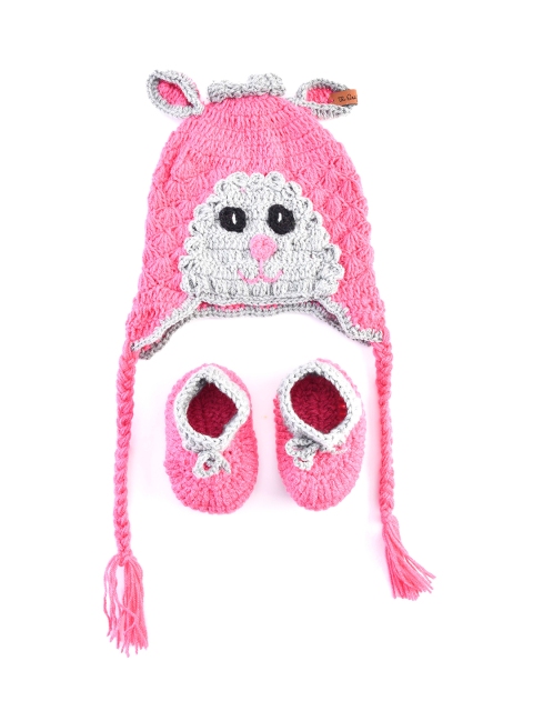 

The Original Knit Girls Pink & Grey Beanie With Booties