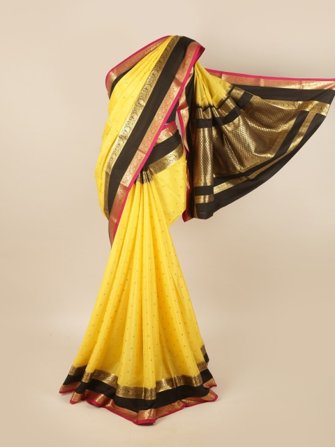 

Pothys Yellow & Black Woven Design Zari Pure Silk Mysore Silk Saree