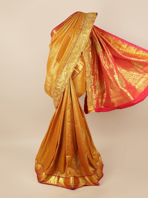 

Pothys Gold-Toned & Pink Woven Design Pure Silk Saree