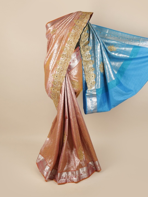 

Pothys Brown & Blue Woven Design Zari Pure Silk Saree