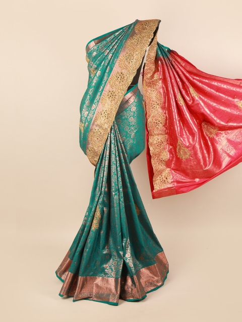 

Pothys Green & Red Woven Design Beads and Stones Pure Silk Saree
