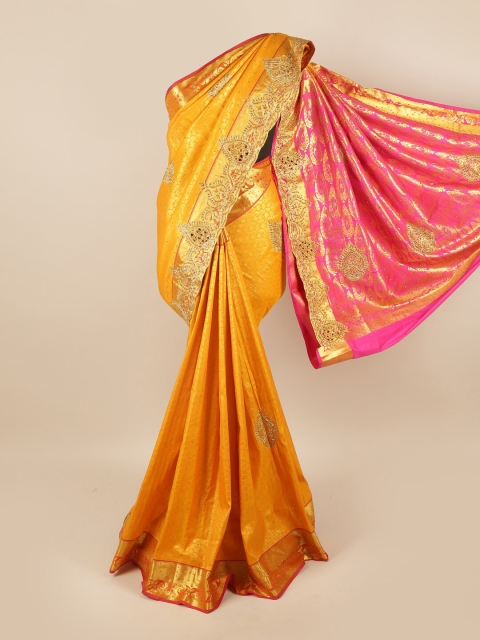 

Pothys Yellow & Pink Embellished Pure Silk Saree