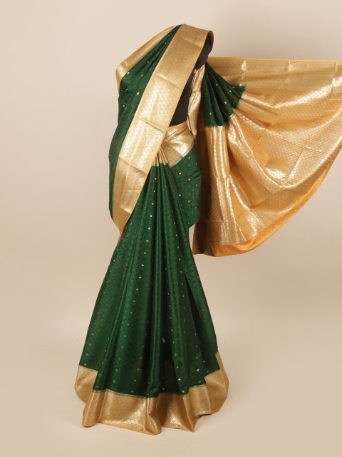 

Pothys Green & Gold-Toned Ethnic Motifs Pure Silk Mysore Silk Saree