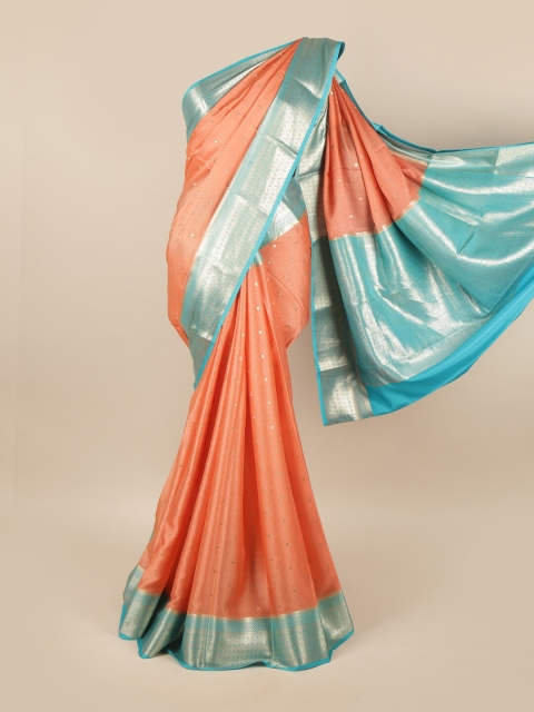 

Pothys Pink & Silver-Toned Ethnic Motifs Zari Pure Silk Mysore Silk Saree