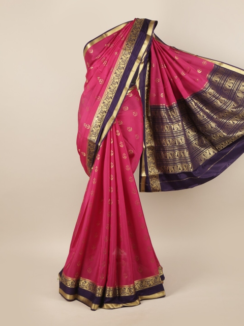 

Pothys Pink & Blue Ethnic Motifs Zari Pure Silk Mysore Silk Saree