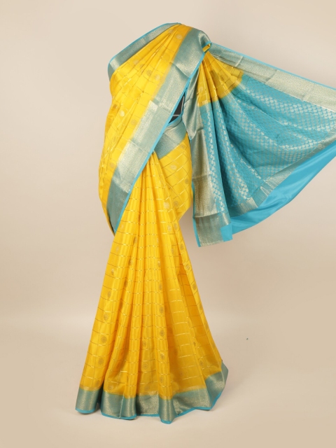 

Pothys Yellow & Turquoise Blue Ethnic Motifs Pure Silk Mysore Silk Saree