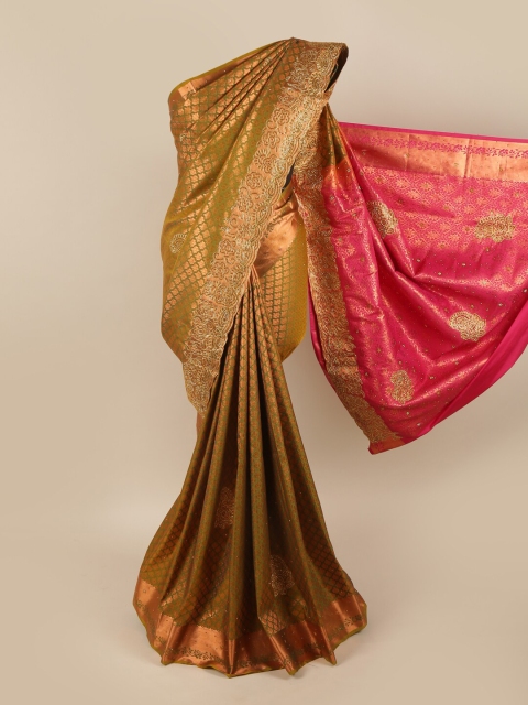 

Pothys Green & Magenta Embellished Beads and Stones Pure Silk Saree