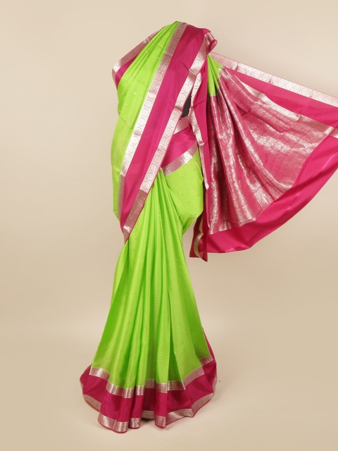 

Pothys Green & Pink Woven Design Pure Silk Mysore Silk Saree