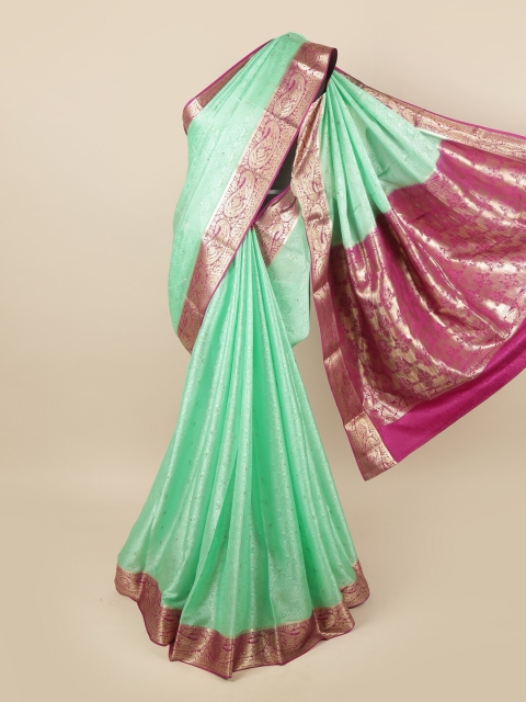 

Pothys Blue & Magenta Ethnic Motifs Zari Pure Silk Mysore Silk Saree