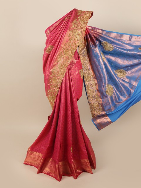 

Pothys Pink & Blue Embellished Pure Silk Saree