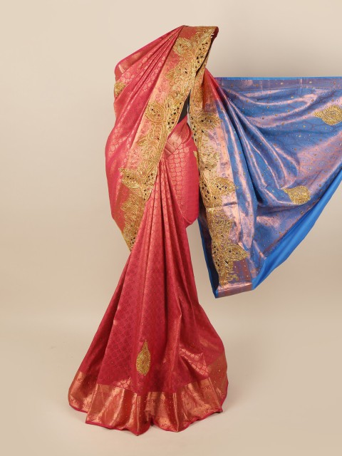 

Pothys Pink & Blue Embellished Pure Silk Saree