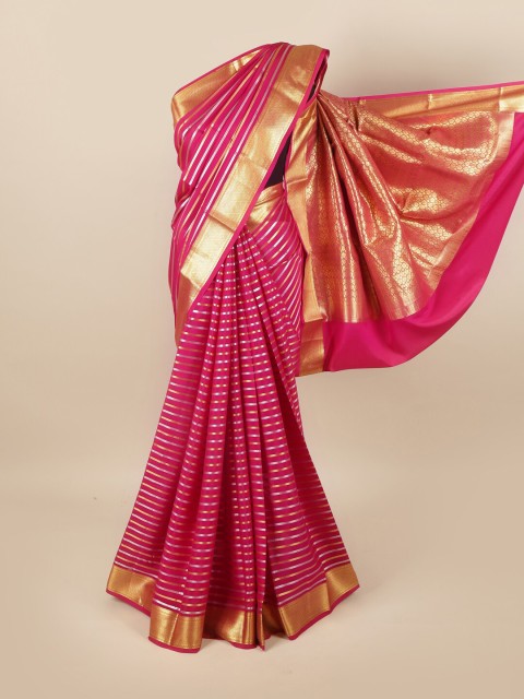 

Pothys Magenta & Gold-Toned Woven Design Pure Silk Mysore Silk Saree