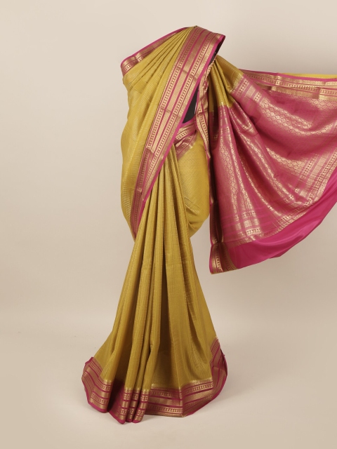 

Pothys Mustard & Magenta Ethnic Motifs Zari Pure Silk Mysore Silk Saree