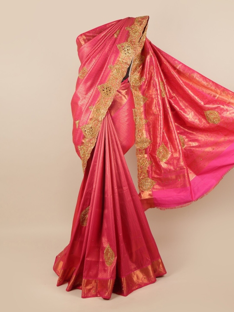 

Pothys Pink & Gold-Toned Embellished Pure Silk Saree