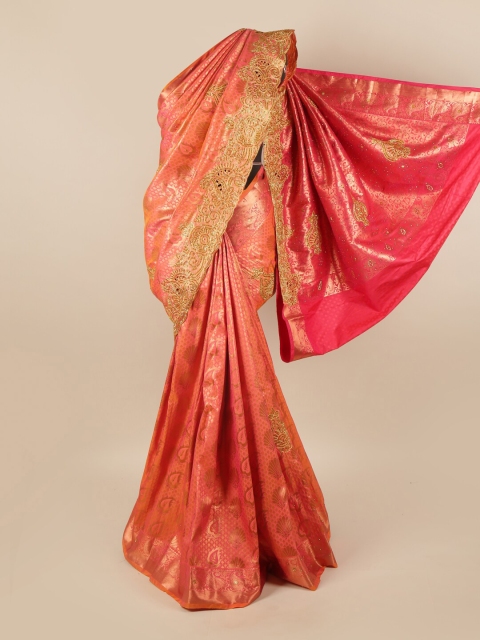 

Pothys Pink & Orange Embellished Zari Pure Silk Saree