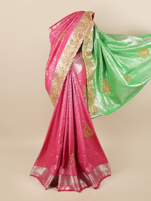 

Pothys Pink & Green Embellished Pure Silk Saree