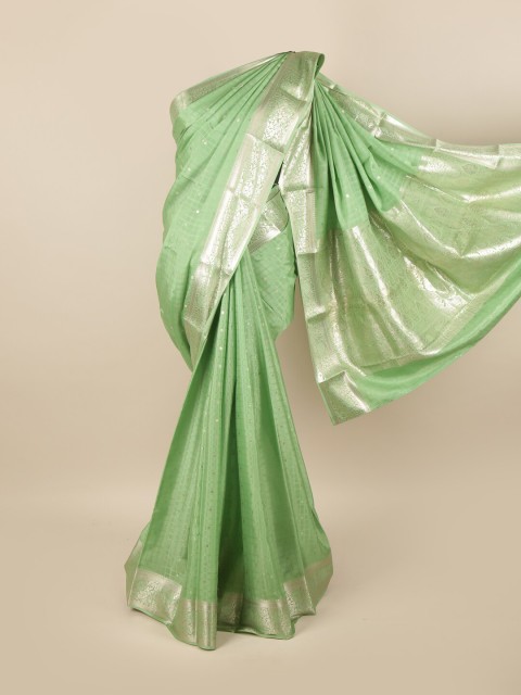 

Pothys Green & Silver-Toned Woven Design Zari Pure Silk Mysore Silk Saree