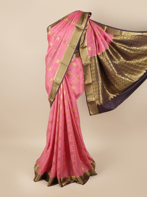 

Pothys Pink & Purple Woven Design Zari Pure Silk Mysore Silk Saree