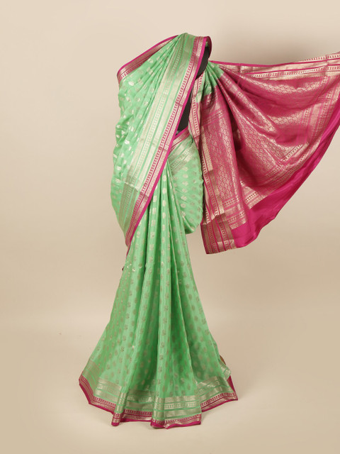 

Pothys Green & Magenta Woven Design Zari Pure Silk Mysore Silk Saree