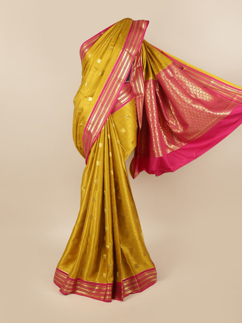 

Pothys Mustard & Magenta Woven Design Zari Pure Silk Mysore Silk Saree