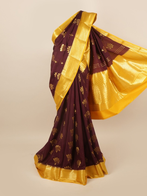 

Pothys Maroon & Yellow Ethnic Motifs Zari Pure Silk Mysore Silk Saree