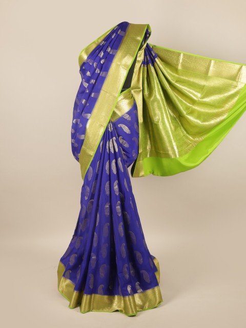 

Pothys Blue & Green Ethnic Motifs Zari Pure Silk Mysore Silk Saree