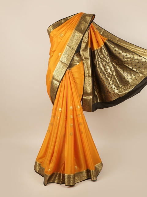 

Pothys Orange & Brown Ethnic Motifs Zari Pure Silk Mysore Silk Saree