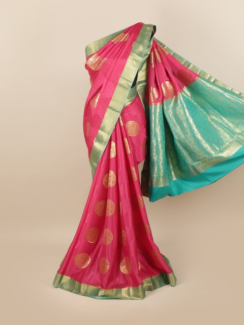 

Pothys Pink & Green Ethnic Motifs Zari Pure Silk Mysore Silk Saree