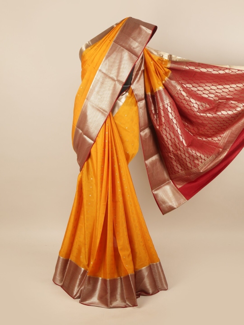 

Pothys Yellow & Red Zari Pure Silk Mysore Silk Saree