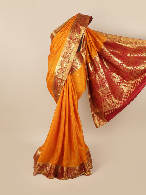 

Pothys Orange & Red Ethnic Motifs Pure Silk Mysore Silk Saree