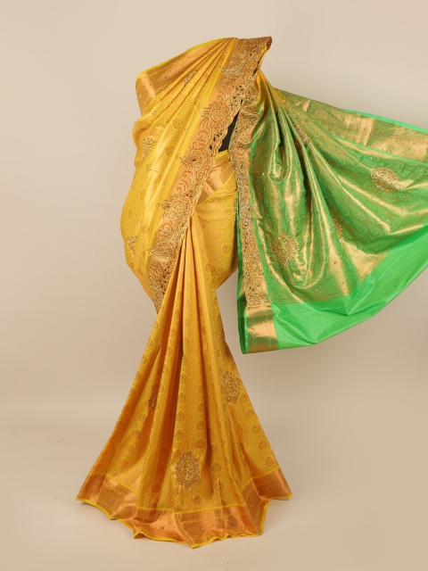 

Pothys Yellow & Green Embellished Pure Silk Saree