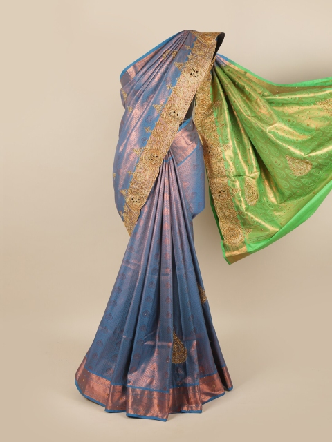 

Pothys Blue & Copper-Toned Embellished Zari Pure Silk Saree