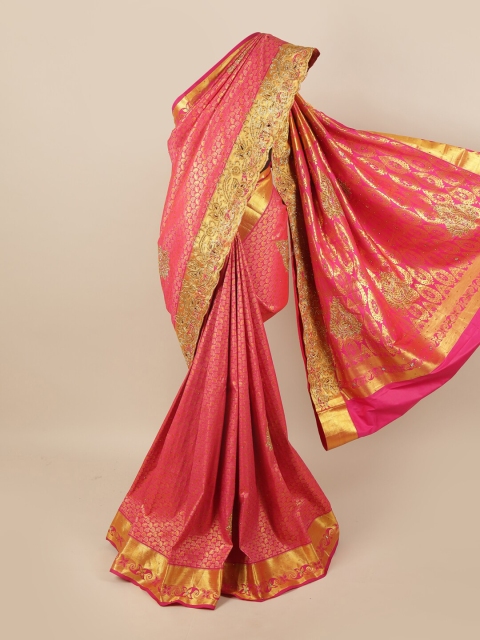

Pothys Pink & Gold-Toned Ethnic Motifs Pure Silk Saree
