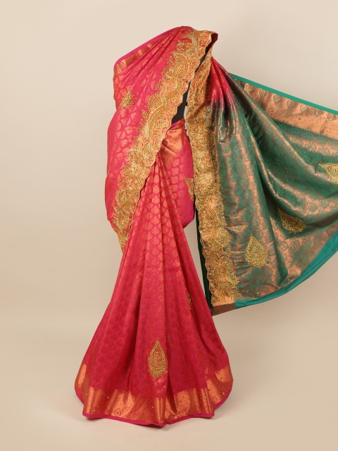 

Pothys Pink & Green Embellished Zari Pure Silk Saree