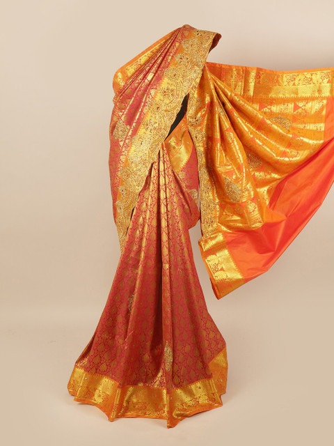 

Pothys Pink & Orange Embellished Pure Silk Saree