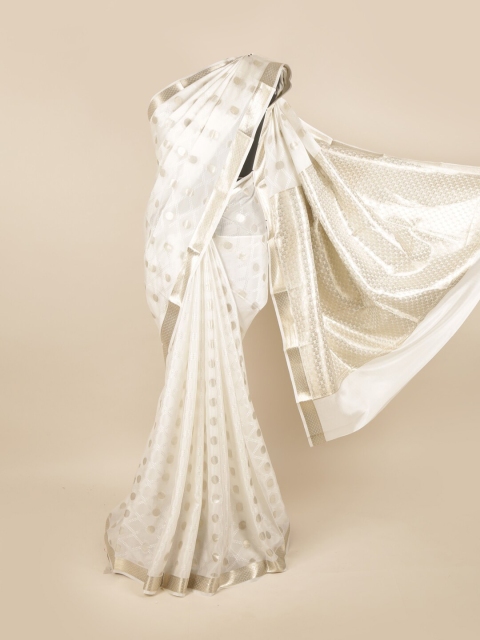 

Pothys White & Silver-Toned Woven Design Zari Pure Silk Saree