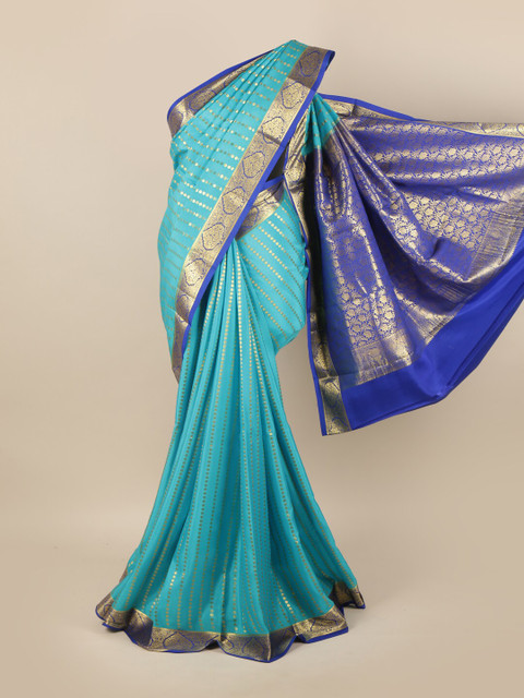 

Pothys Blue & Gold-Toned Woven Design Zari Pure Silk Saree
