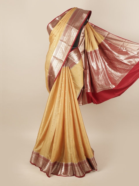 

Pothys Gold-Toned & Red Woven Design Zari Pure Silk Saree
