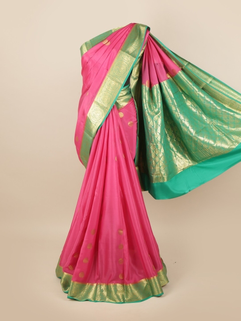 

Pothys Pink & Green Woven Design Zari Pure Silk Saree