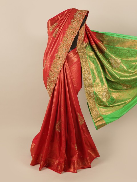 

Pothys Red & Green Woven Design Pure Silk Saree