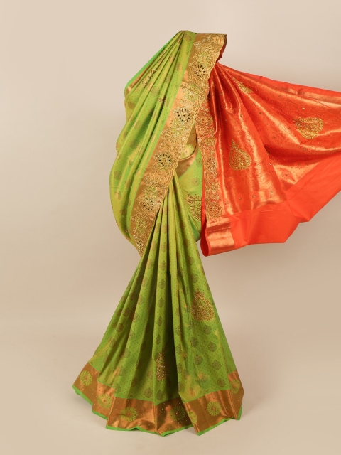

Pothys Green & Coral Woven Design Pure Silk Saree