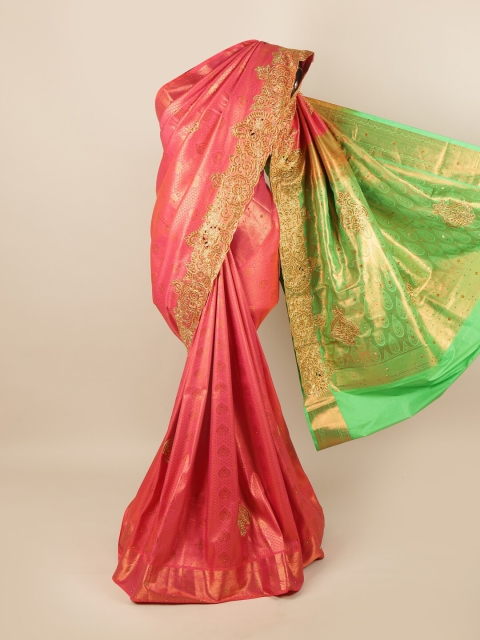 

Pothys Pink & Green Woven Design Pure Silk Saree